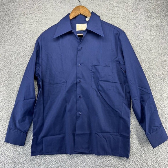 Vintage Sears Kings Road Shirt Mens Medium Blue Full Cut Perma Prest 70s 80s NOS - Picture 1 of 10